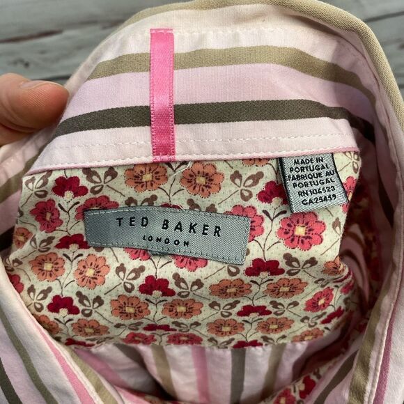 Ted Baker London Pink Striped Button Dress Shirt - Picture 3 of 4